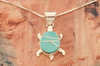 Calvin Begay Genuine Kingman Turquoise Sterling Silver Turtle Pendant